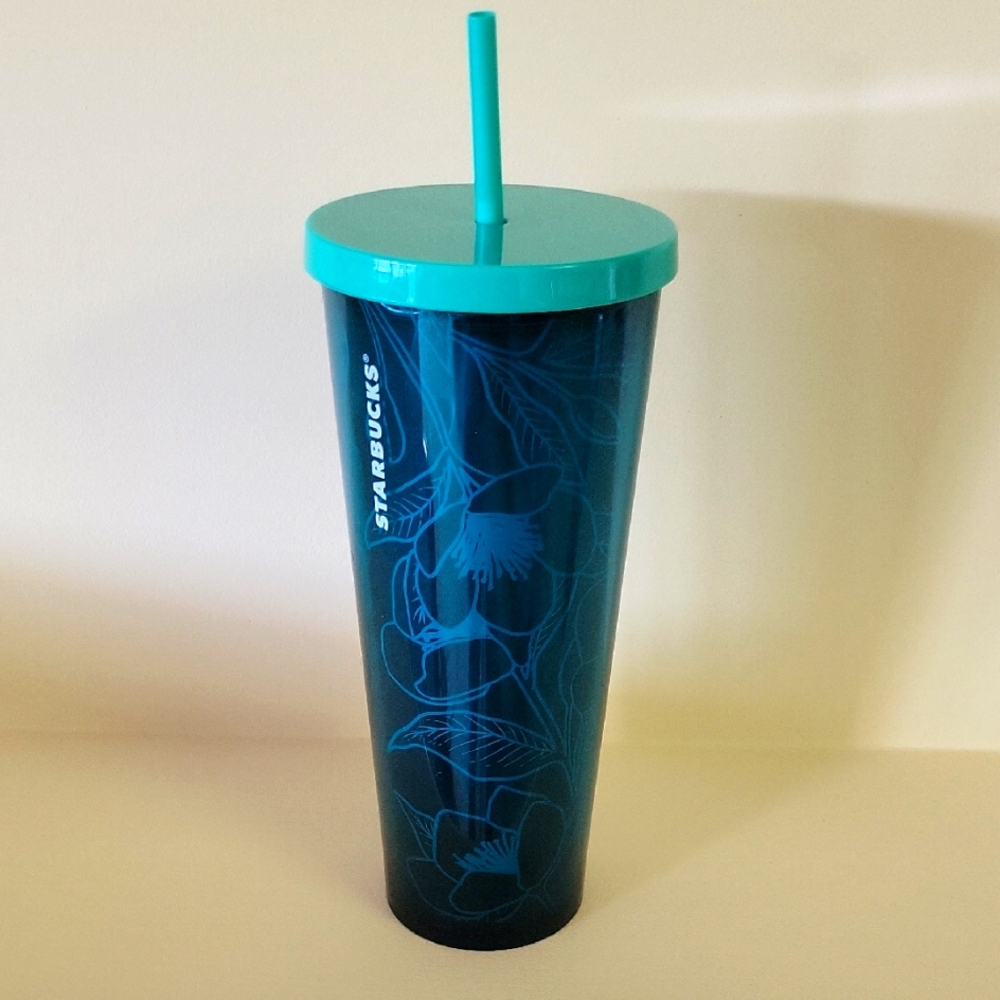 Starbucks Teal Floral Tumbler with Straw